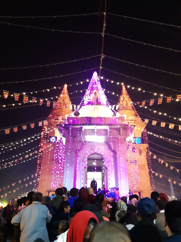 The Sri Lankan temple during the relic parade in Sarnath, India.