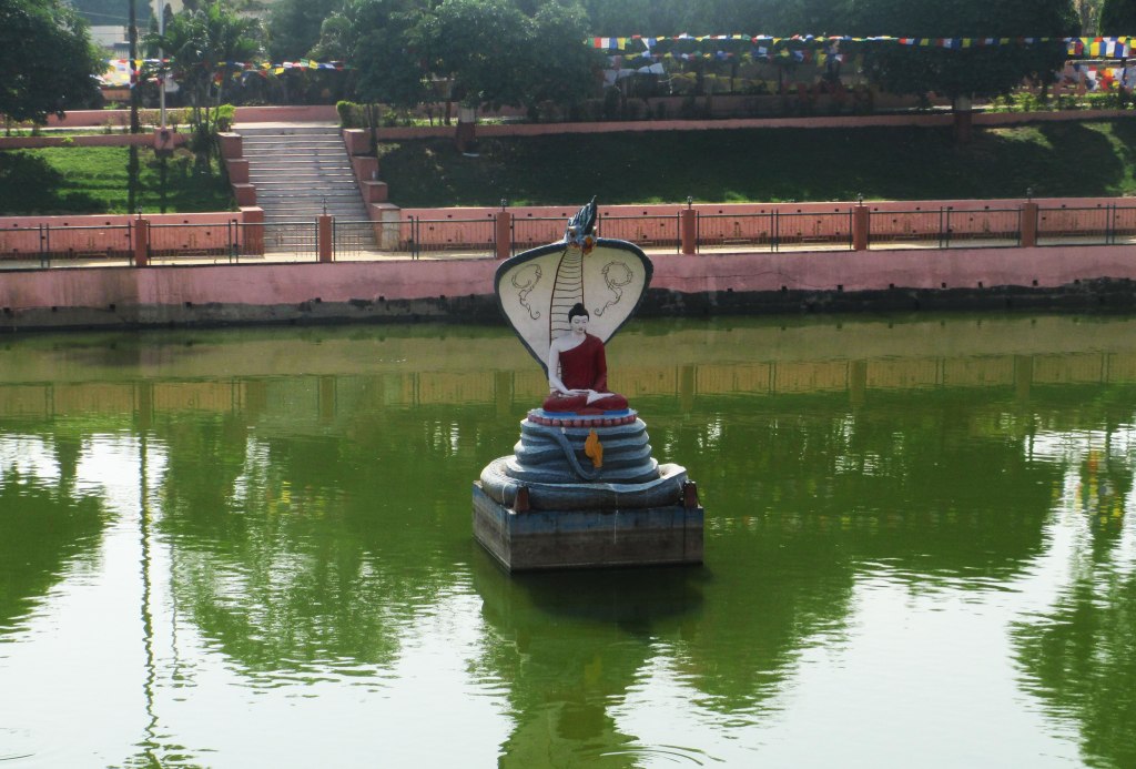 Travel destination to Bodhgaya, India. Mahabodhi Temple. Mucalinda Lake.