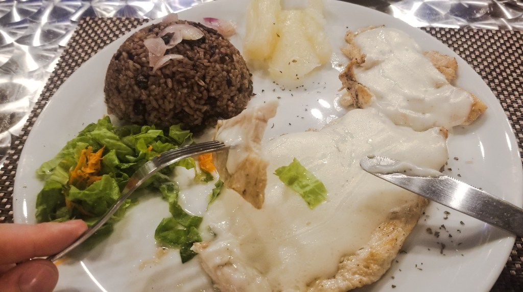 Chicken with white sauce in 2212 Restaurant, Cienfuegos, Cuba.