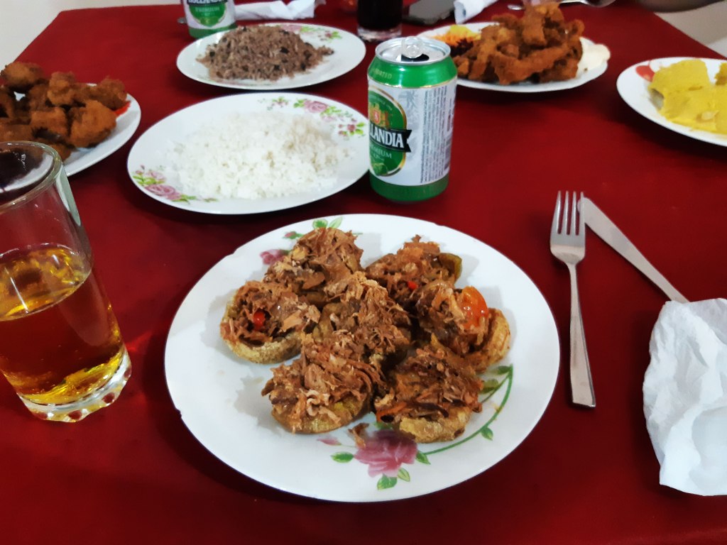 Pulled pork and deep fried plantains at Don David Restaurant, Cuba.
