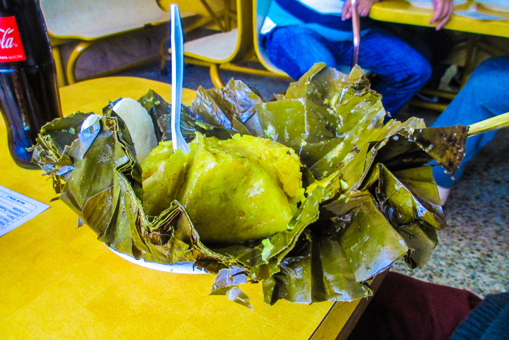 Tamale on Monserrate Mountain, Bogota, Colombia.
