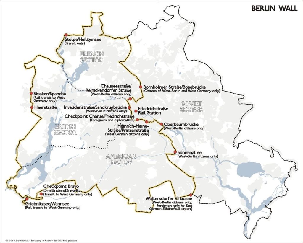 Map of the Berlin Wall, Berlin, Germany.