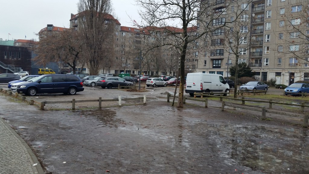 Parking lot of Adolf Hitler's burial site, Mitte, Berlin, Germany.