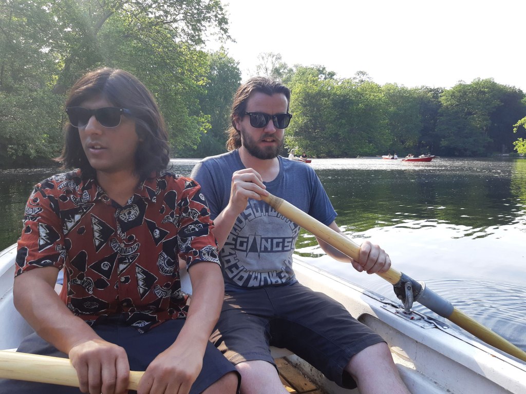 Rowing a boat on Neuer See in Tiergarten, Berlin, Germany.